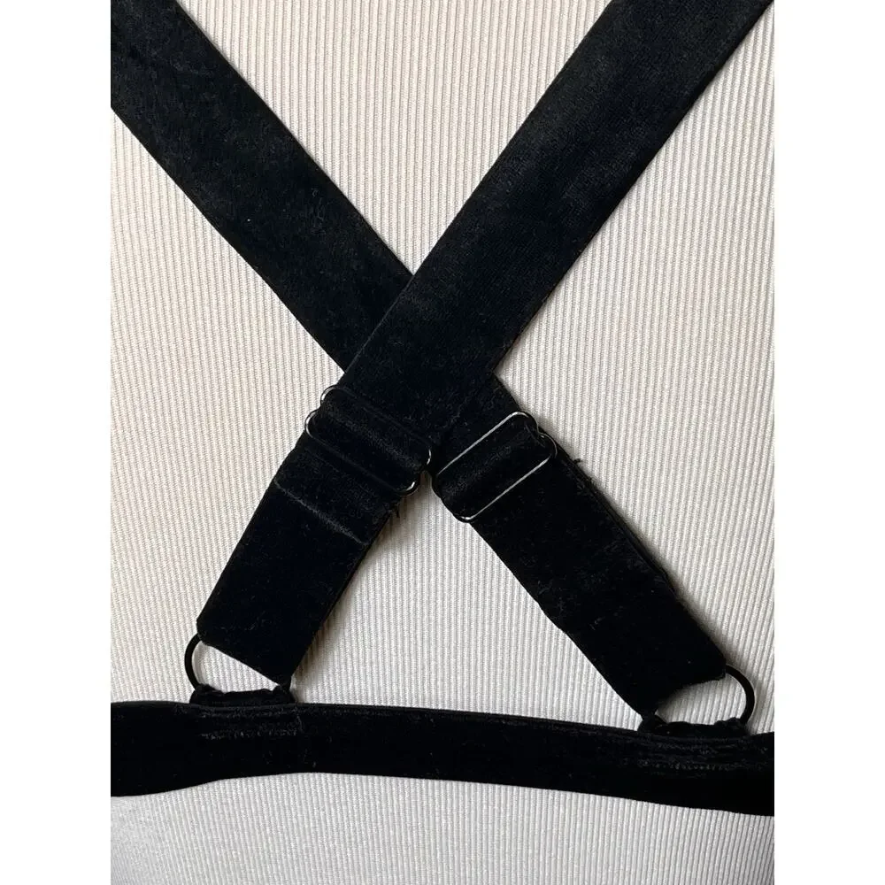 Rene Rofe Black Lace Bralette L Wireless‎ Padded Cross Back Velvet Straps - Picture 3 of 11